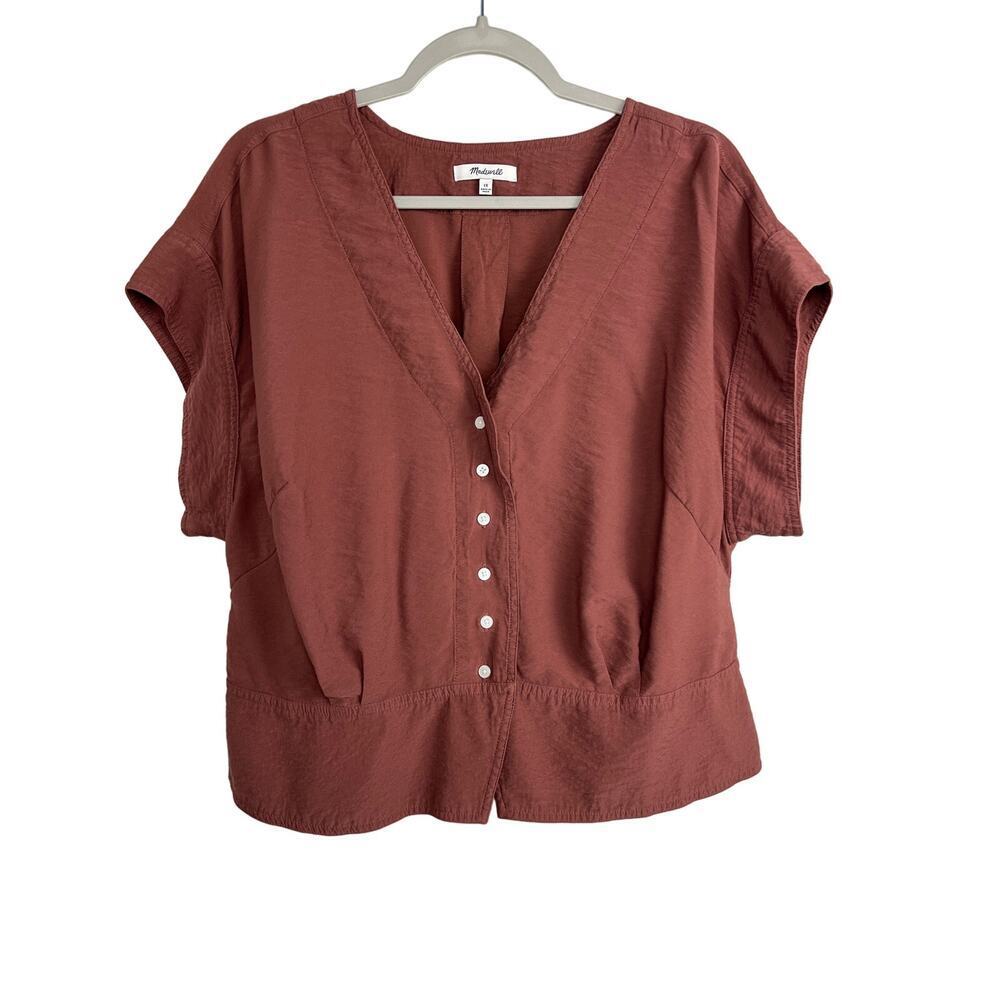 Madewell Women's Plus Pleated Short-Sleeve Top Old Mahogany 1X